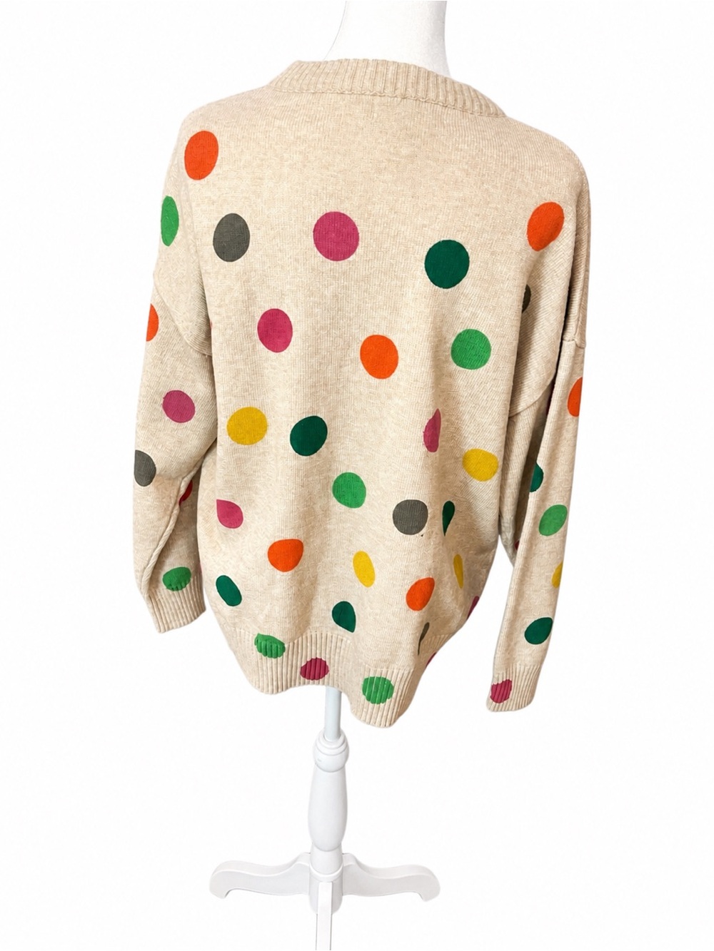 MISSLOOK Beige Polka Dot Button-Up Cardigan with Multicolor Dots - Picture 3 of 3